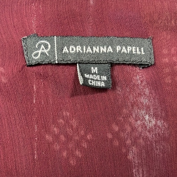 Adrianna Papell Popover Top M Boho Maroon Print Balloon Keyhole Cinch Waist - Picture 4 of 9